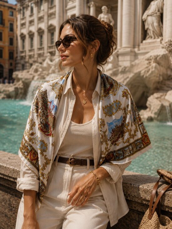 Vintage Accessories - Vintage Roma Italy Scenic Square Scarf Made In Italy 100% Polyester Travel Print